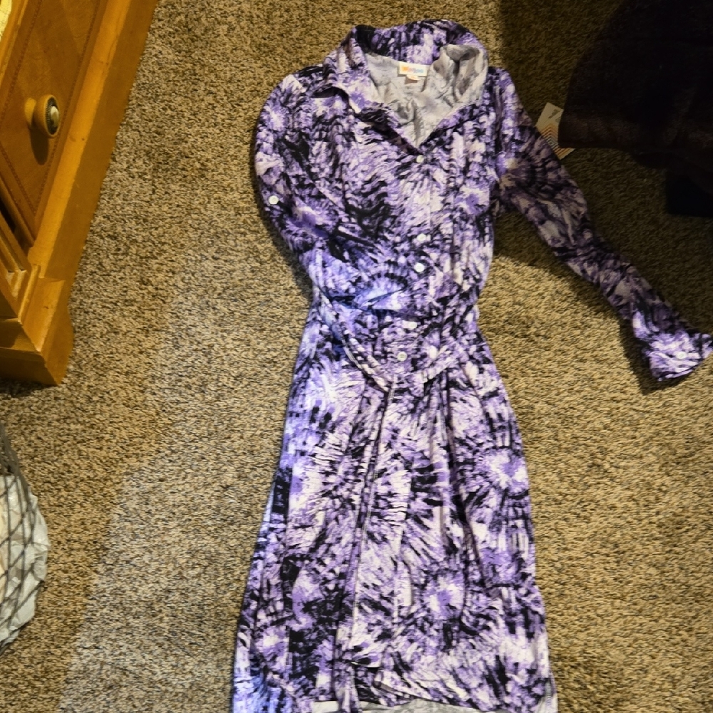 LuLaRoe Purple Tie-Dye Long Sleeve Dress